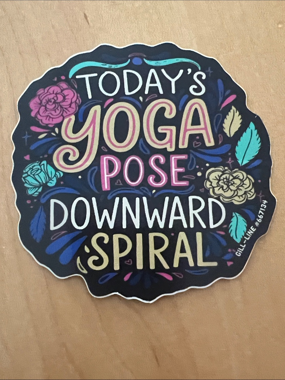 Funny Yoga Sticker — Black Background with Multi-Color Lettering